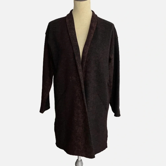 Eileen Fisher Kimono Coat Cardigan Purple Brown Raw Seams Slit Pockets XXS/XS - Picture 15 of 15